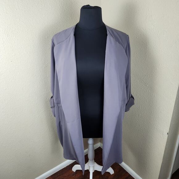Philosophy Longline Open Front Jacket Lightweight Blazer Roll Up Sleeves 2X - Picture 4 of 10
